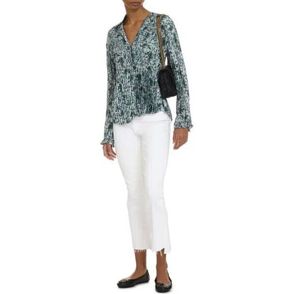 Vince Green Floral Regency Old Money Cottagecore Luxury Designer Button Up Top - Picture 1 of 10